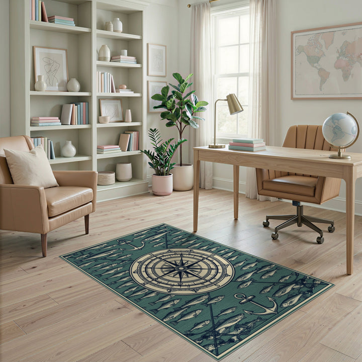Nautical Compass Anchor Fish Area Rug
