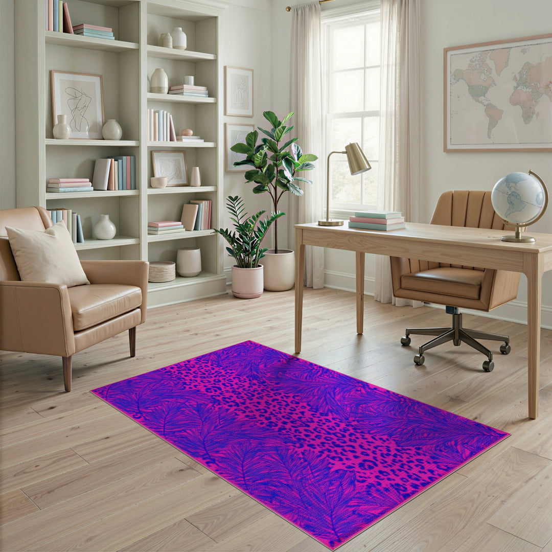 Pink Leopard Palm Washable Area Rug