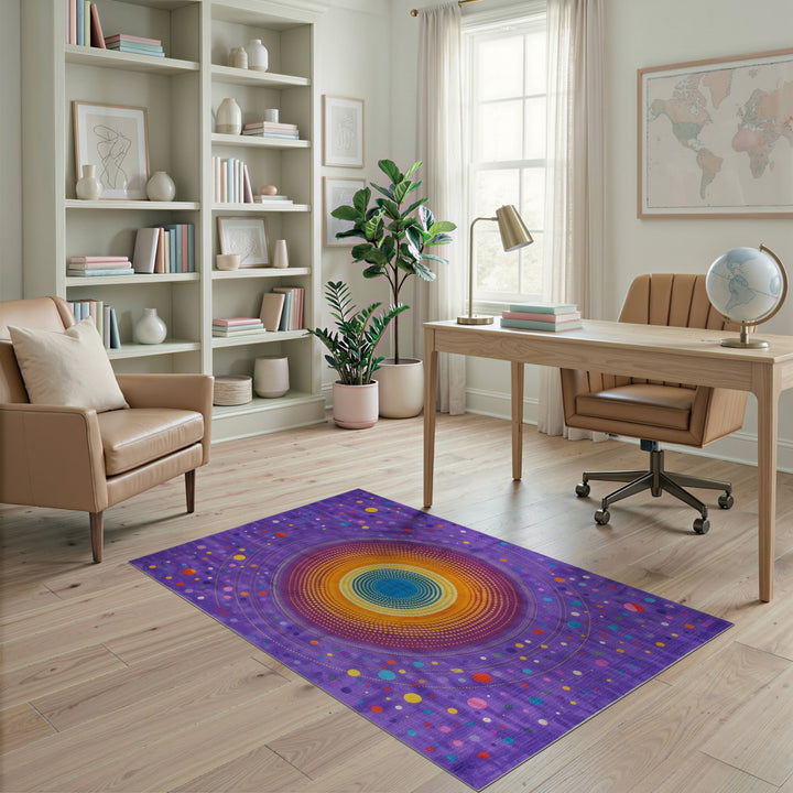 Vibrant Purple Geometric Circle Area Rug