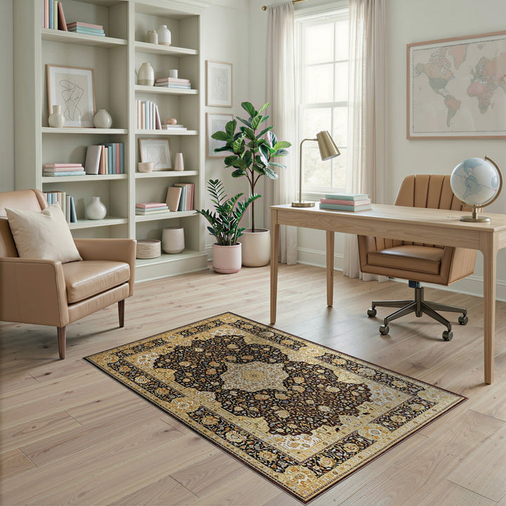Black Ivory Persian Floral Medallion Rug