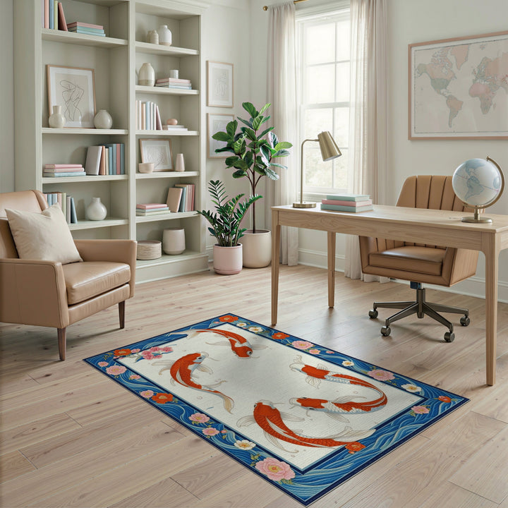 Koi Fish Floral Wave Area Rug