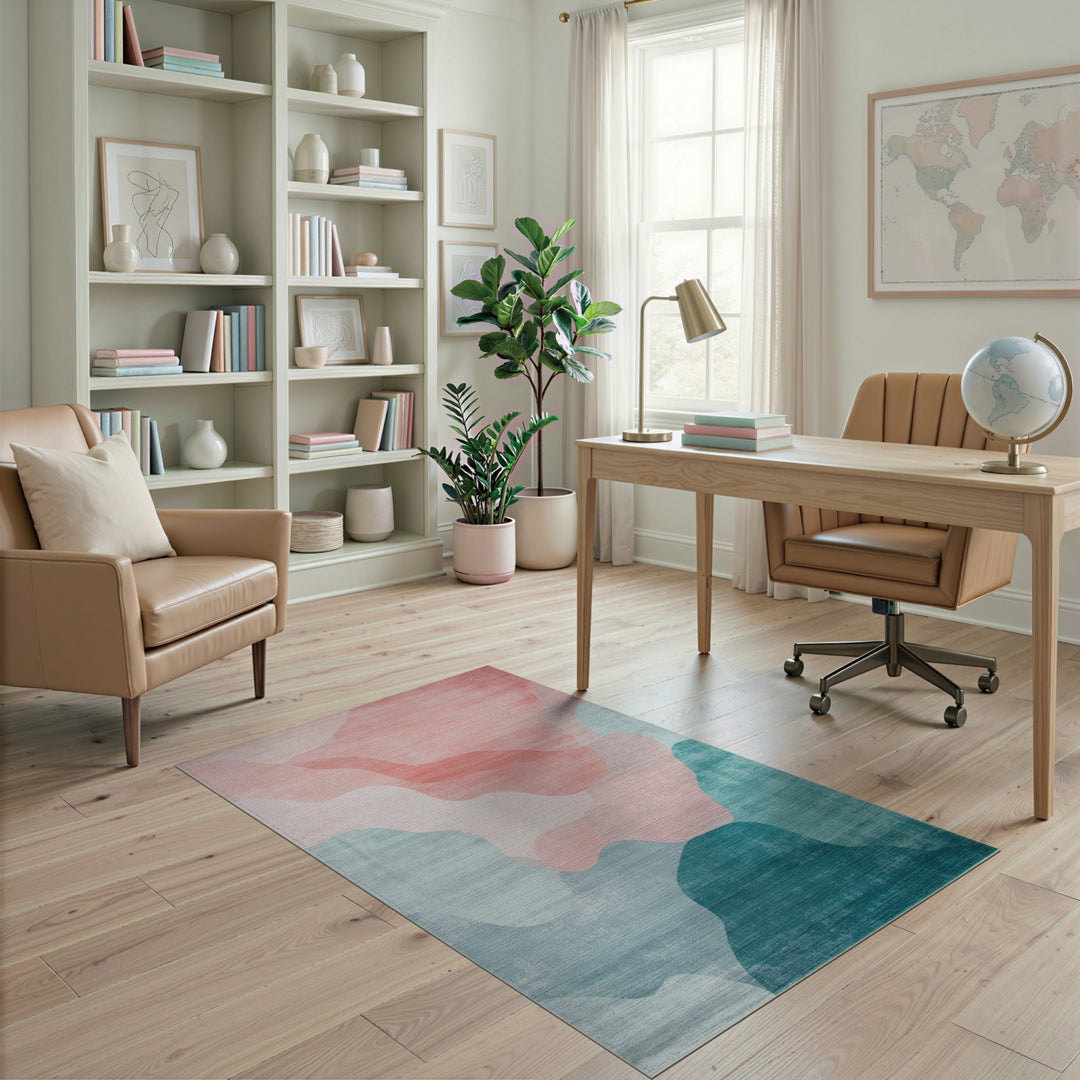 Abstract Teal Coral Wave Area Rug