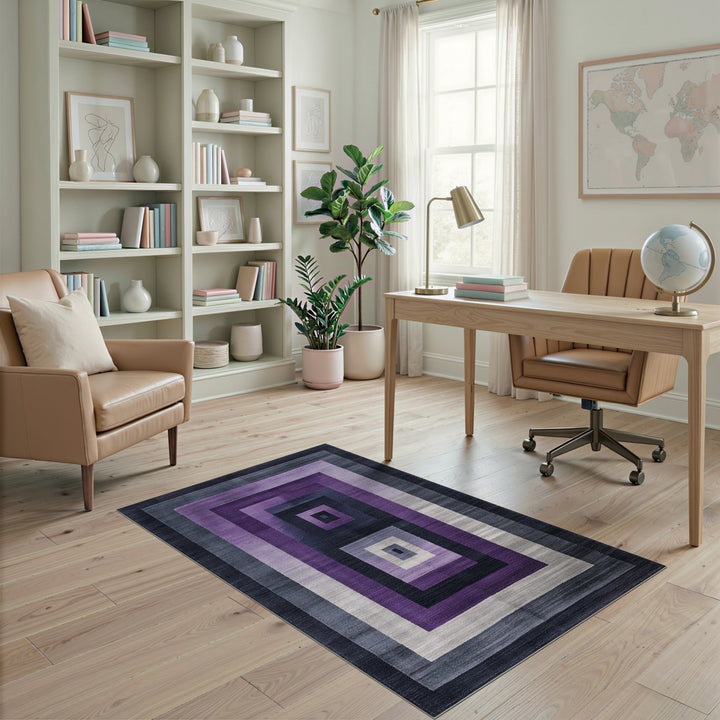 Purple Concentric Geometric Rug