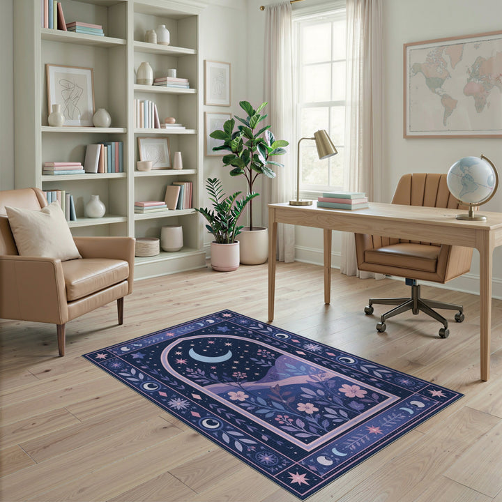 Purple Crescent Moon Boho Floral Rug