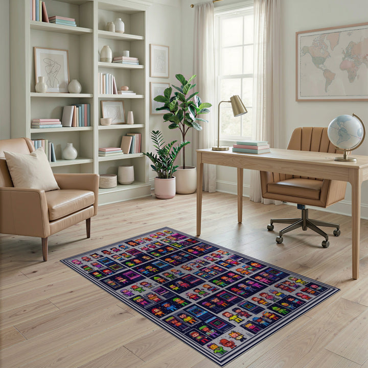 Retro Pixel Arcade Multi-Color Kids Rug