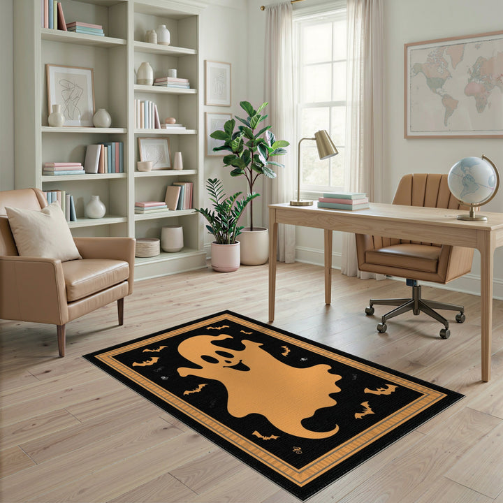 Kids Cartoon Orange Ghost Halloween Area Rug