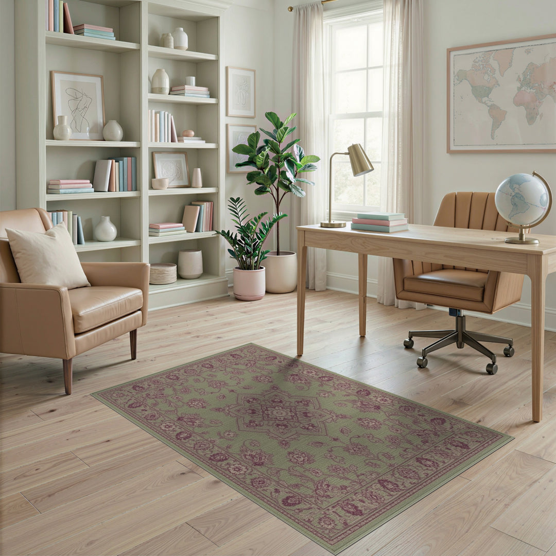 Sage Green Floral Vintage Area Rug