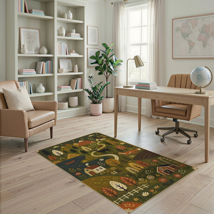 Rustic Woodland Scene Washable Area Rug