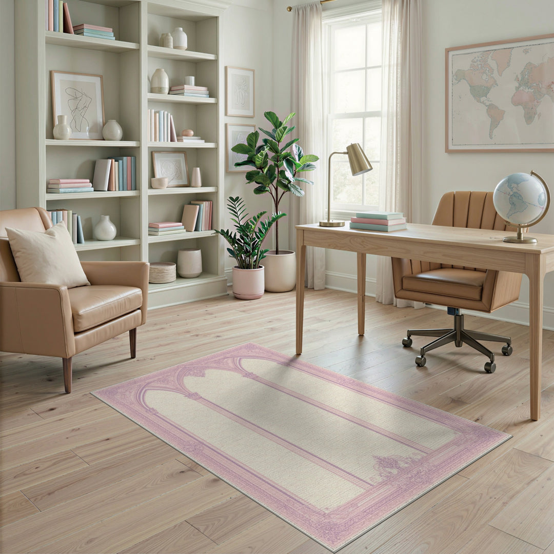Pink Ornate Triple Arch Area Rug