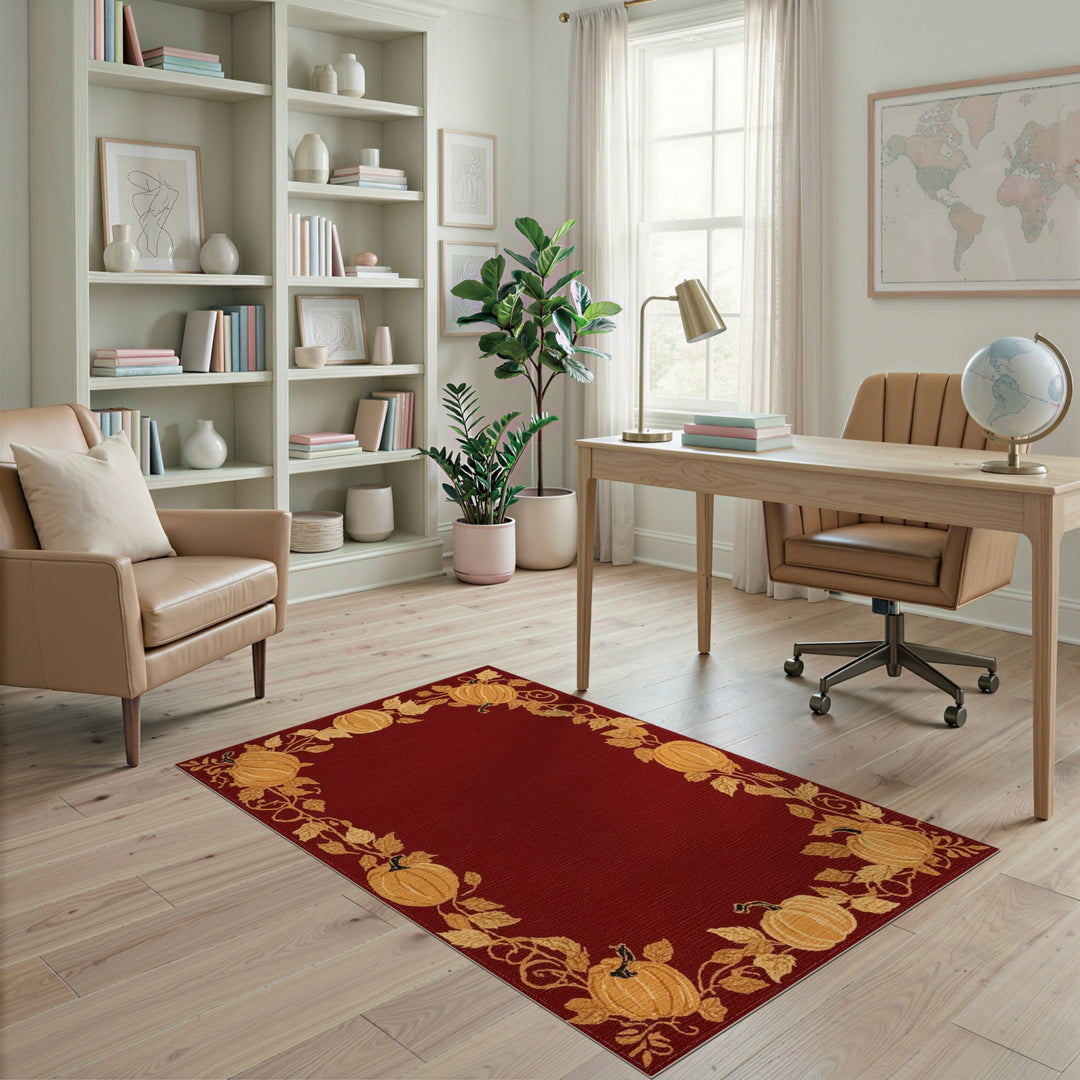 Red Pumpkin Border Area Rug