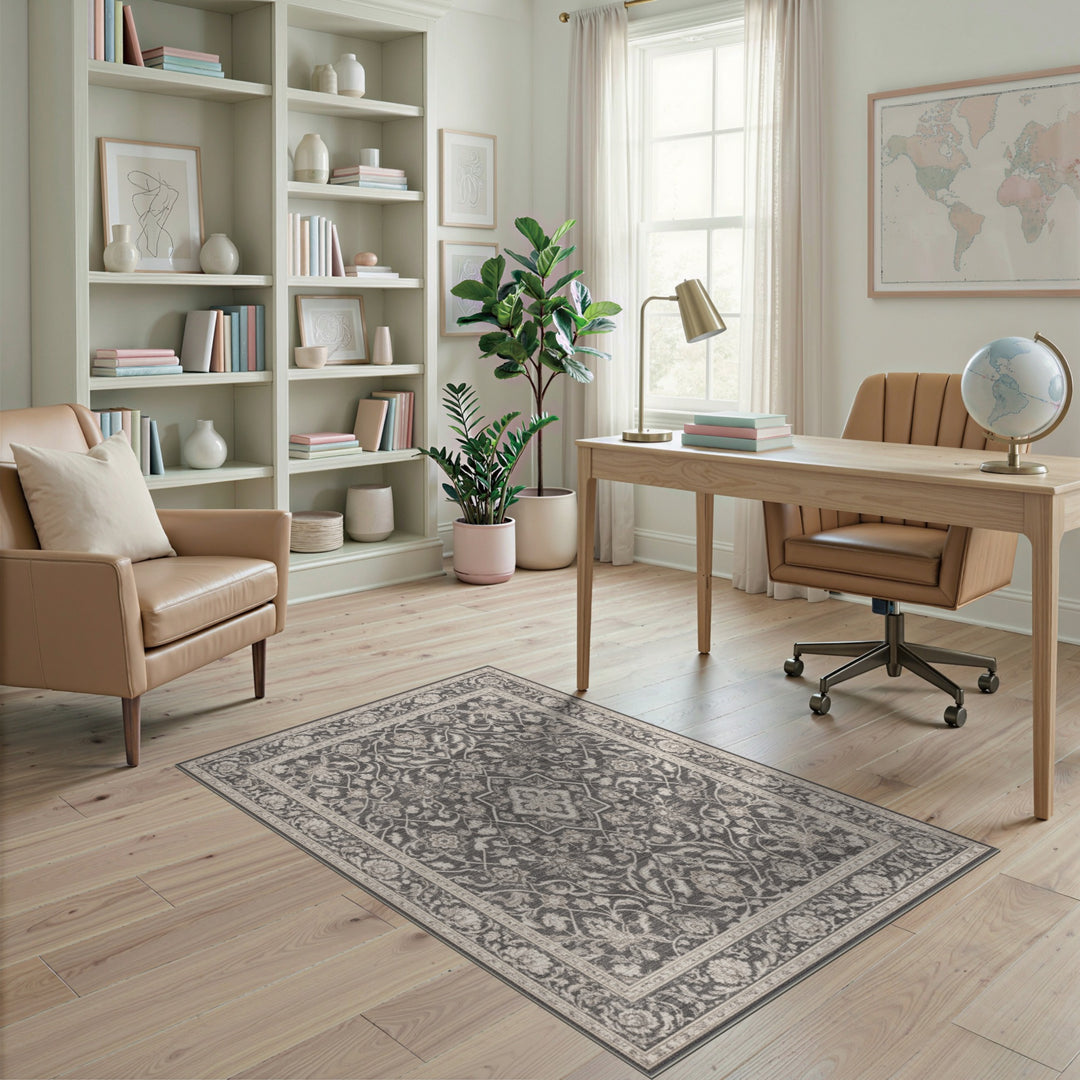 Black White Traditional Persian Area Rug