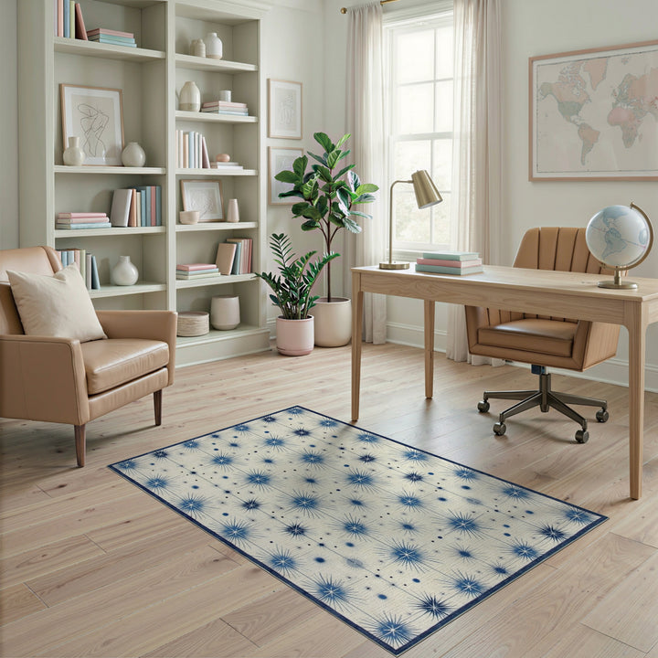 Blue Starburst Geometric Blue and Teal Area Rug