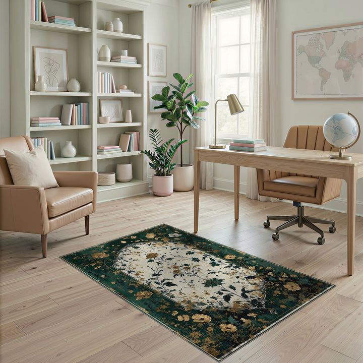 Green Gold Floral Vintage Floral Vintage Area Rug