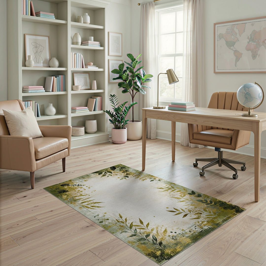 Green Botanical Distressed Vintage Rug