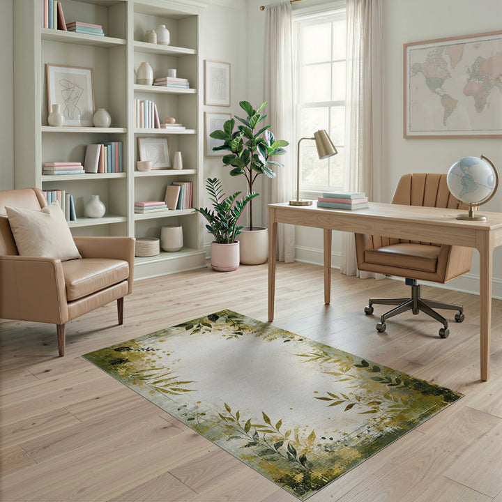 Green Botanical Distressed Vintage Rug