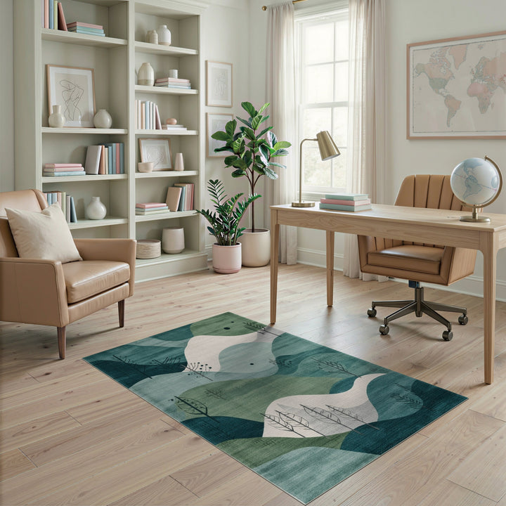 Blue Teal Abstract Hills Area Rug