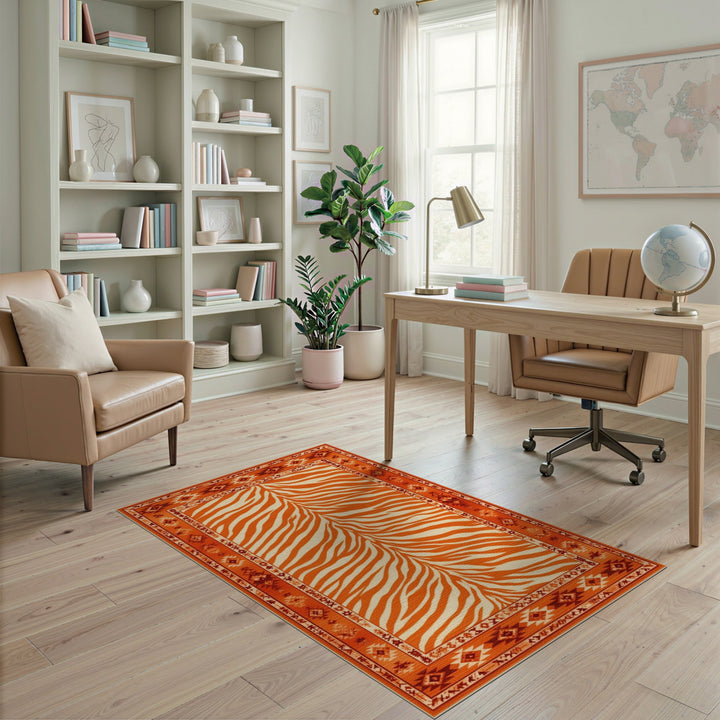 Orange Zebra Print Southwestern Area Rug