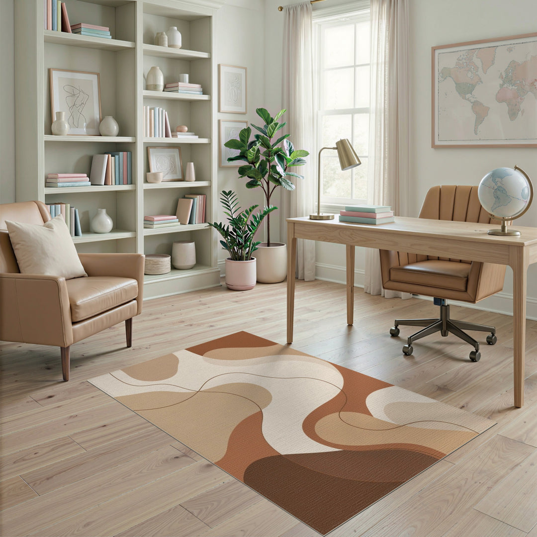 Abstract Area Brown and Tan Wavy Brown Abstract Area Rug