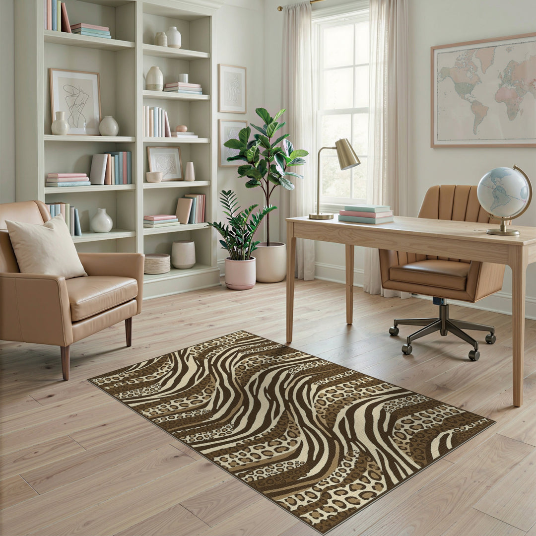 Brown Leopard Wave Area Rug
