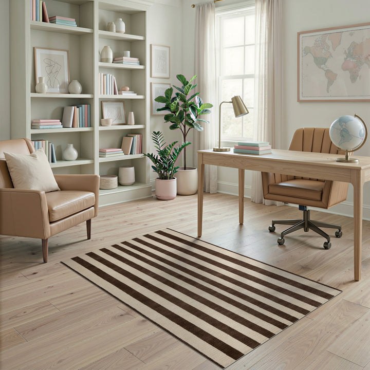 Brown and Beige Striped Area Rug