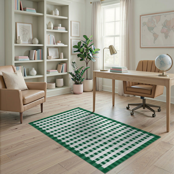 Geometric Modern Gingham Green Gingham Checkered Area Rug