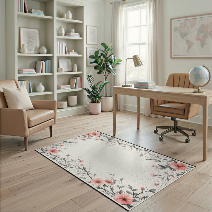 Pink Blossom Washable Area Rug