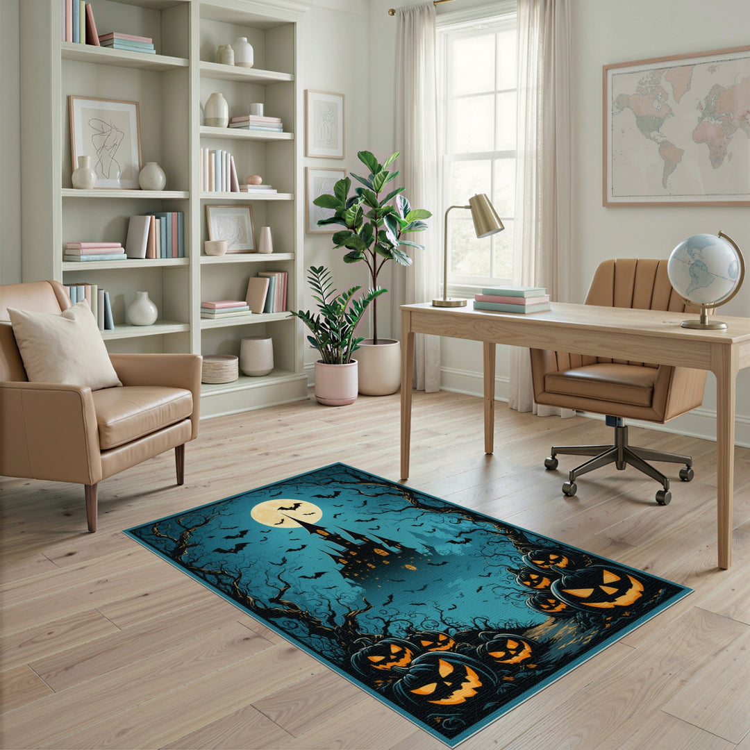 Haunted Castle Pumpkin Halloween Area Rug