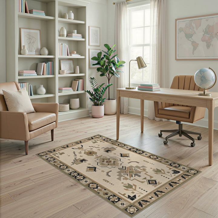 Beige Heritage Tribal Geometric Area Rug