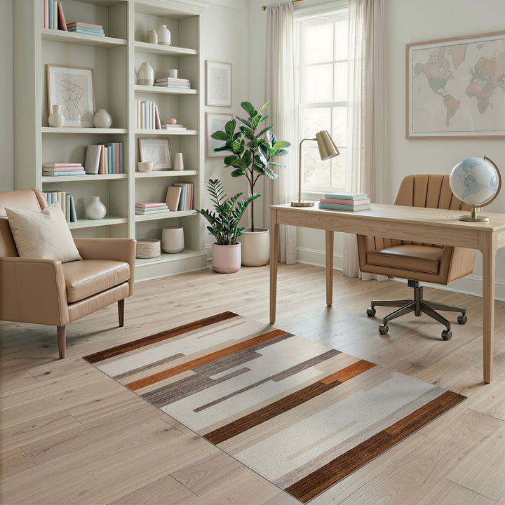 Geometric Striped Brown Area Rug