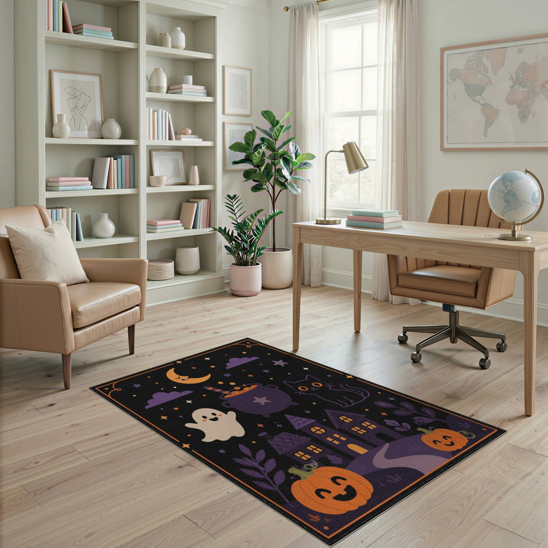 Cute Halloween Ghost Cat Cartoon Area Rug