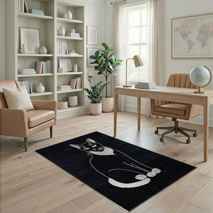 Black and White Cat Area Rug