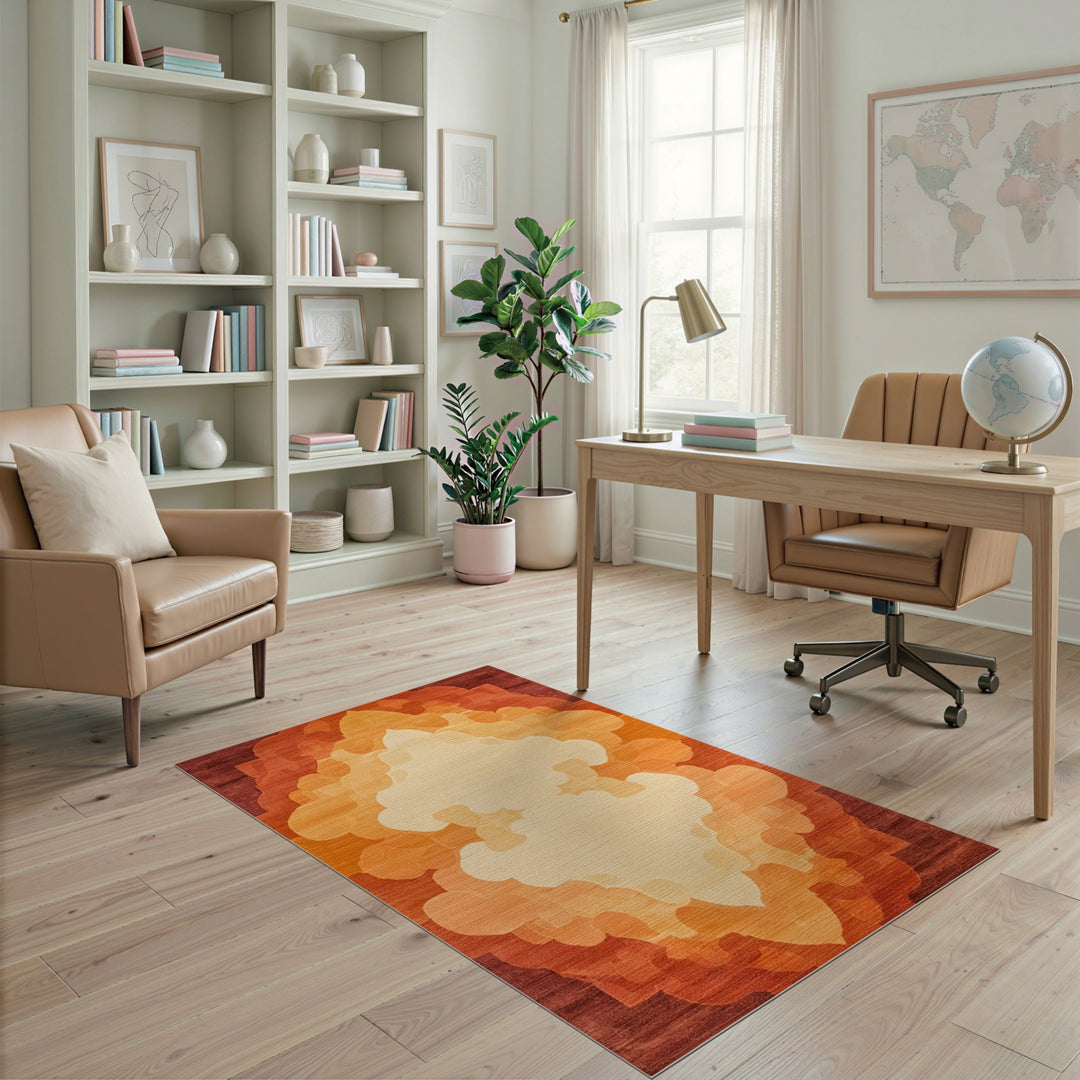 Orange Layered Medallion Area Rug