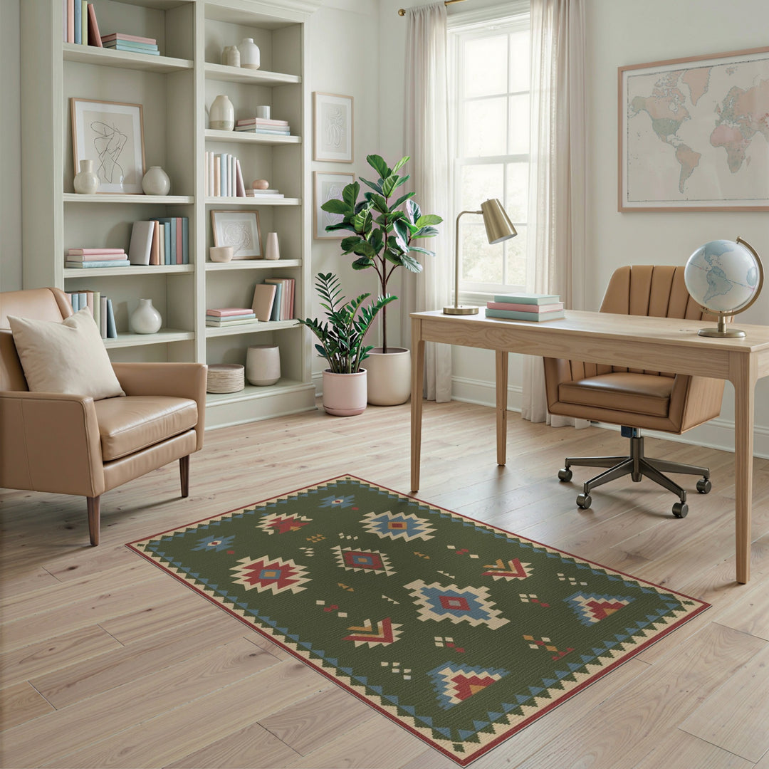 Green Geometric Green Southwestern Geometric Area Rug