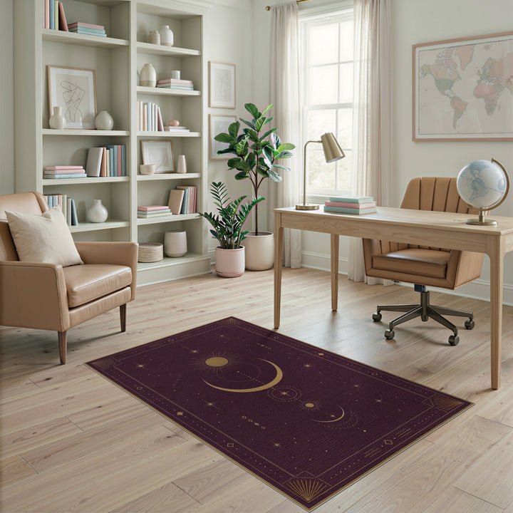 Celestial Moon Phase Purple Area Rug