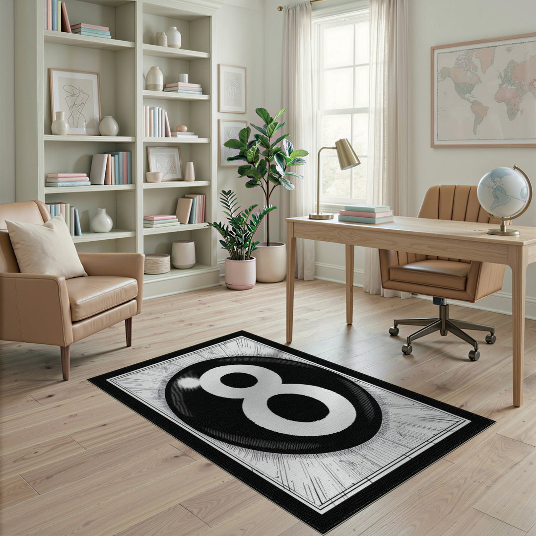 Black White 8 Ball Area Rug