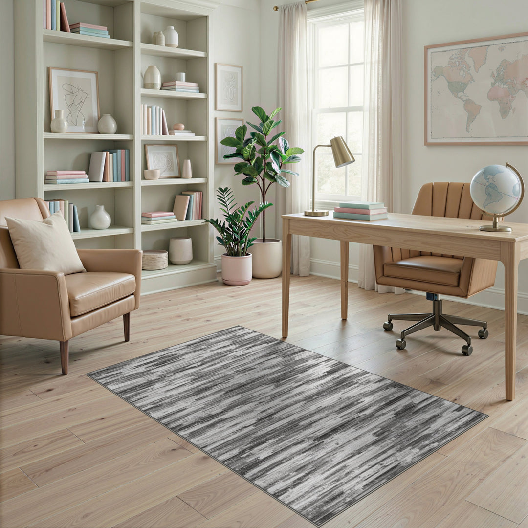 Black White Abstract Horizontal Area Rug