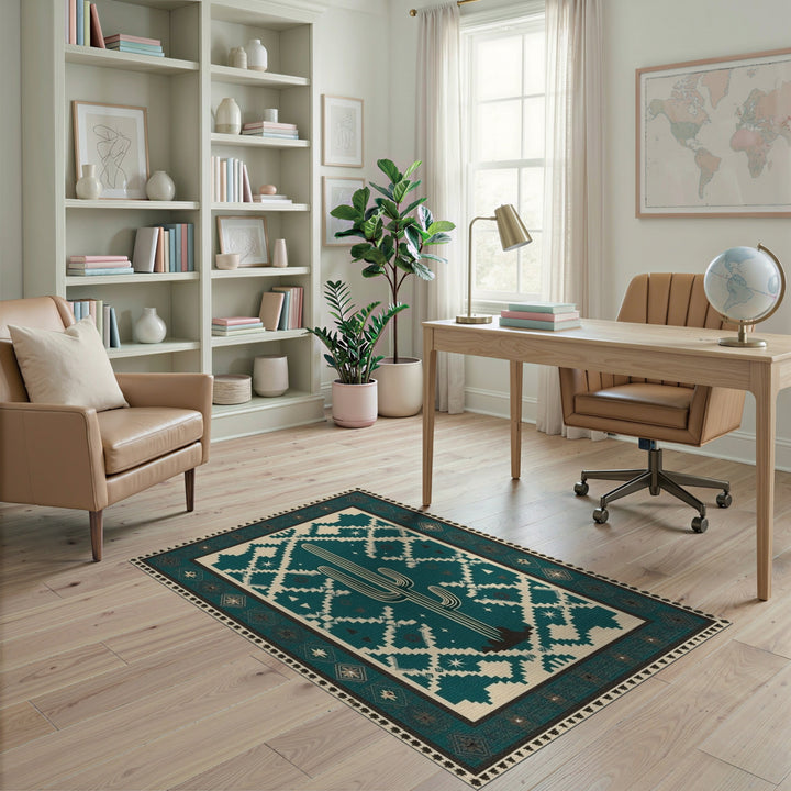 Teal Southwestern Cactus Area Rug