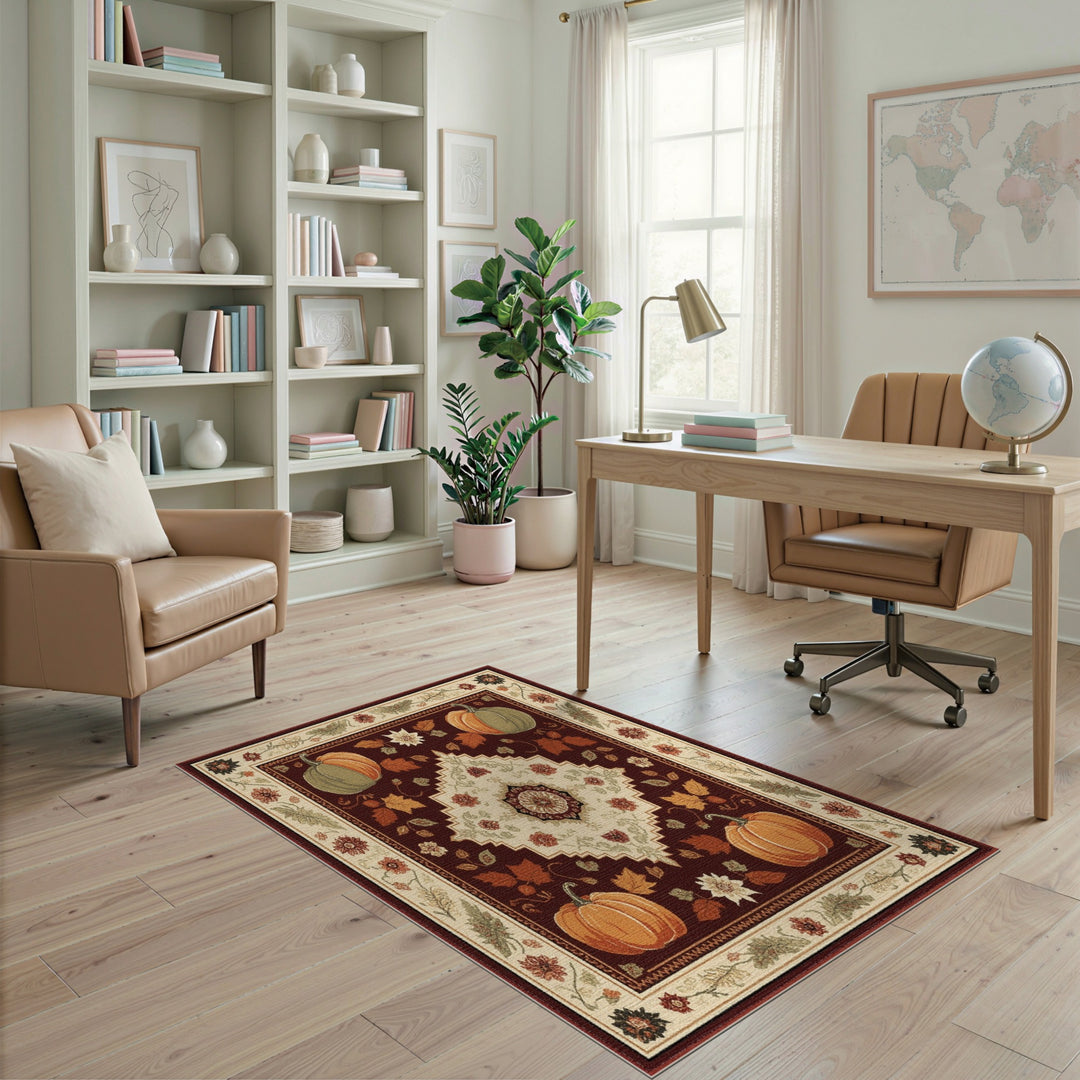 Red Pumpkin Floral Medallion Area Rug