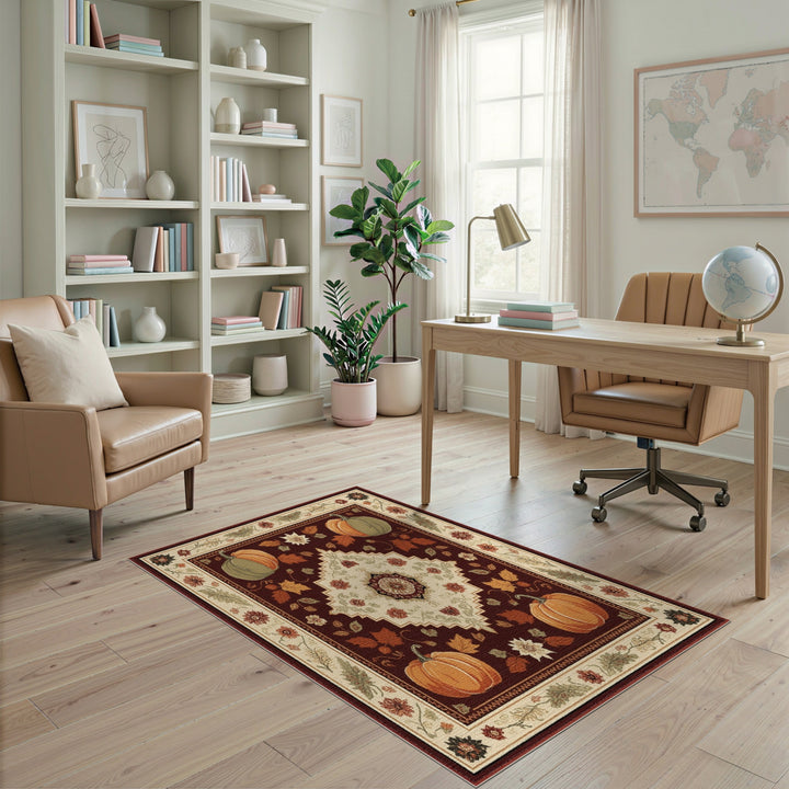 Red Pumpkin Floral Medallion Area Rug