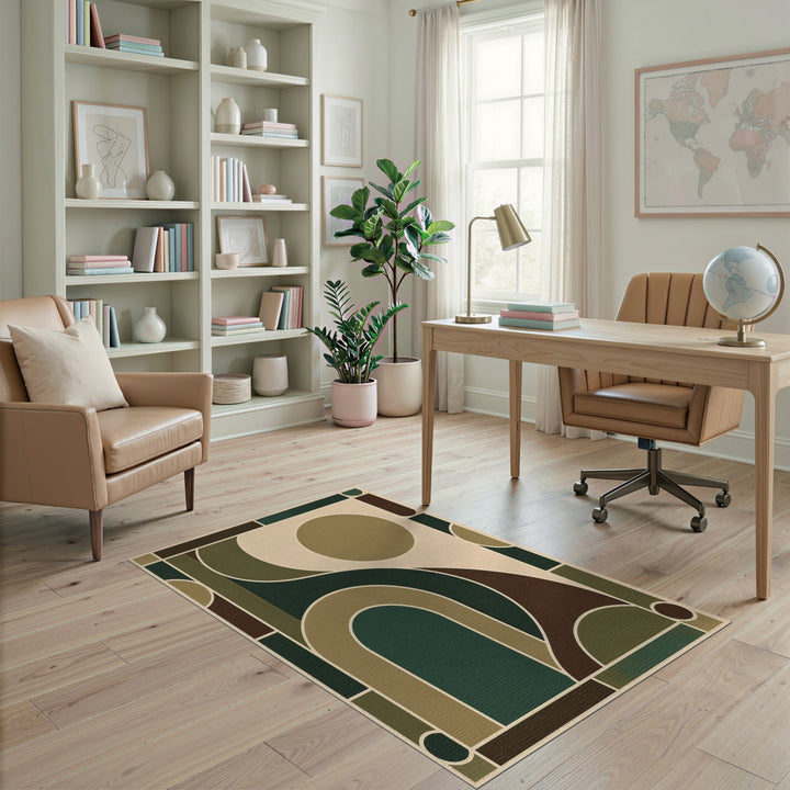 Green Geometric Arch Area Rug
