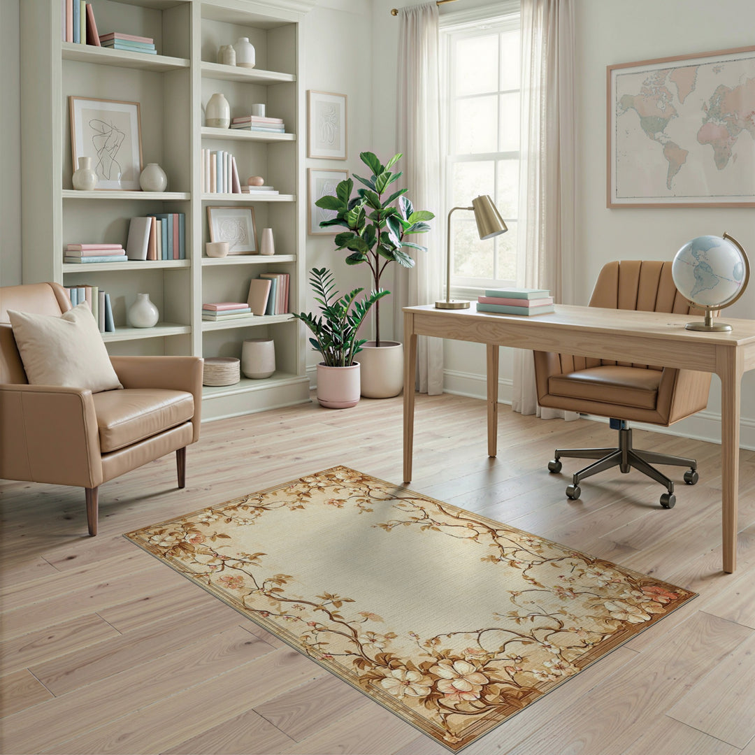 Beige Floral Vintage Area Rug