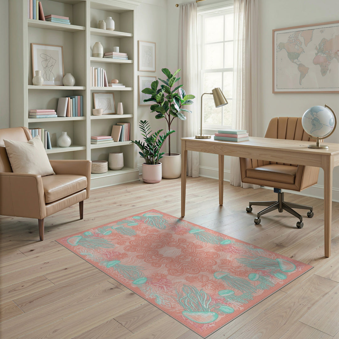 Pink Jellyfish Coral Coastal Area Rug