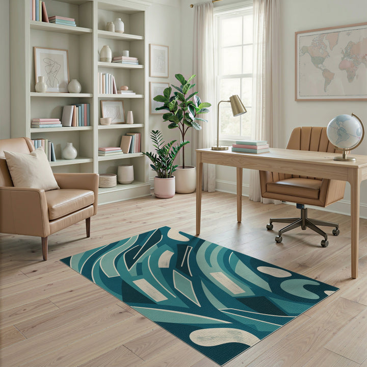 Teal Abstract Flow Area Rug
