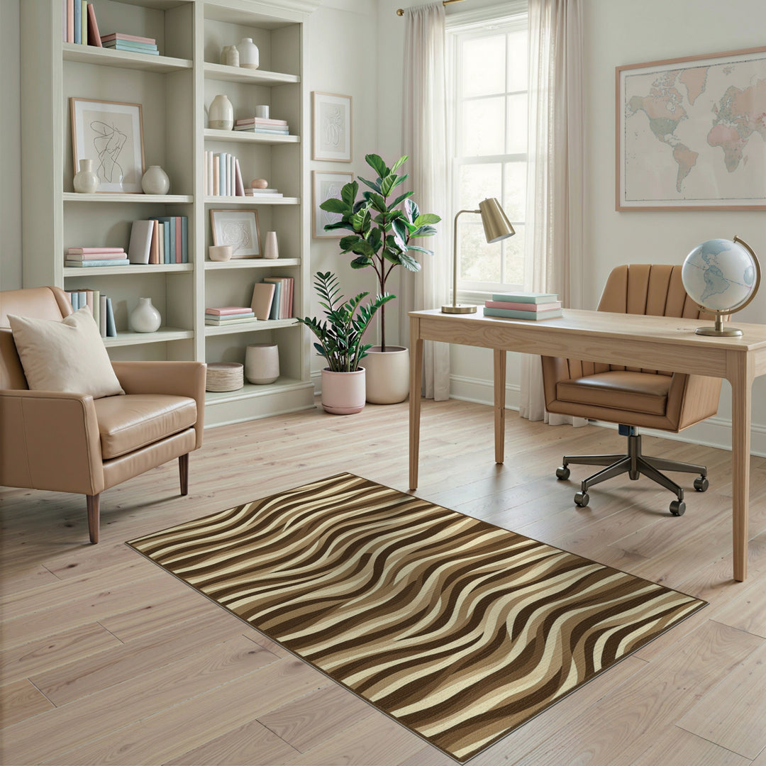 Wavy Brown Striped Area Rug