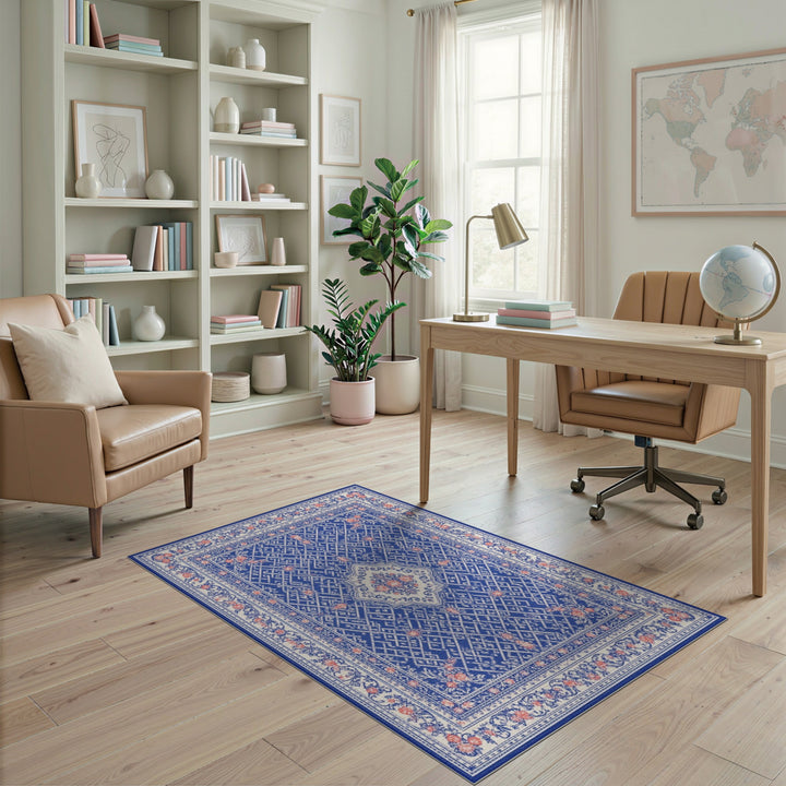 Blue Persian Floral Medallion Traditional Persian Area Rug