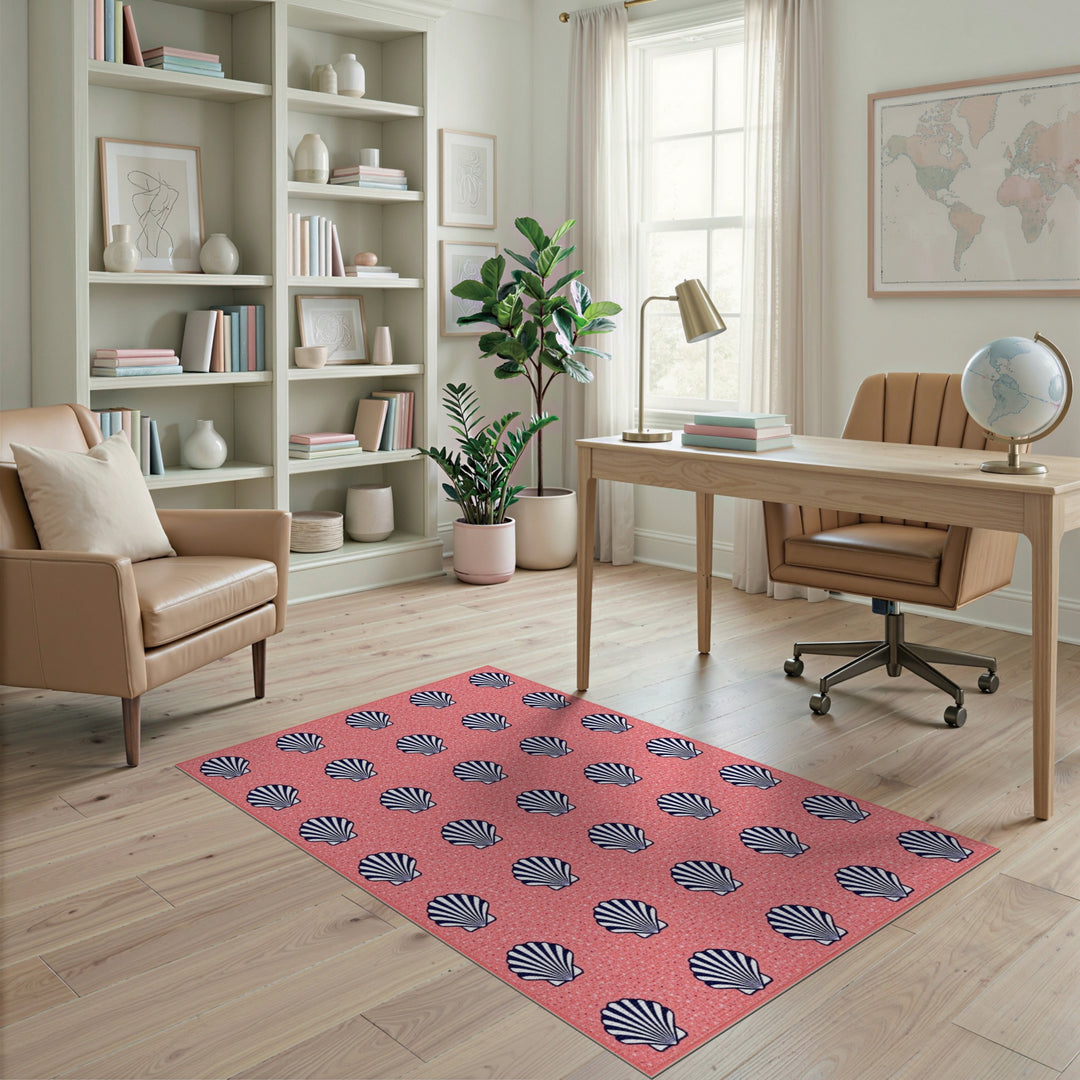 Pink Navy Seashell Washable Area Rug