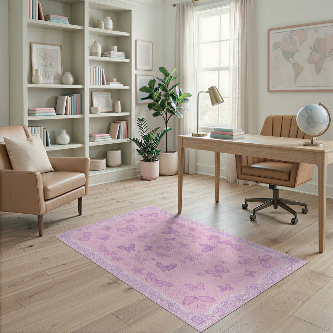 Butterfly Pink Butterfly Floral Area Rug