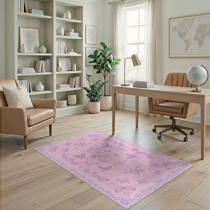 Butterfly Pink Butterfly Floral Area Rug
