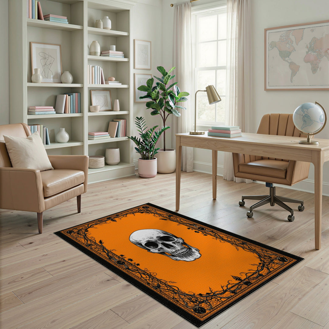 Vintage Skull Orange Area Rug