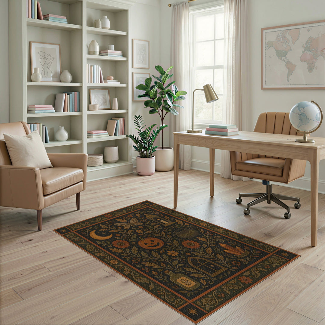 Mystical Floral Pumpkin Area Rug